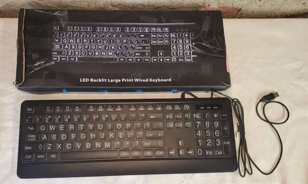 LED Backlit Large Print Wired Keyboard USB Black Computer PC Desktop